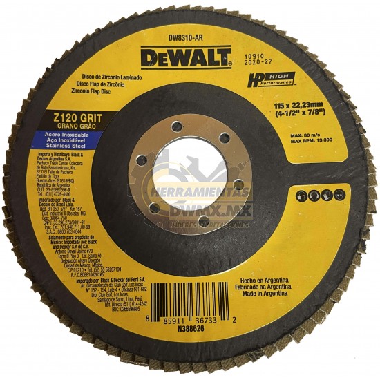 DISCO DE LAMINAS FIBRA GRANO 120, 4 1/2 PULG DEWALT DW8310AR