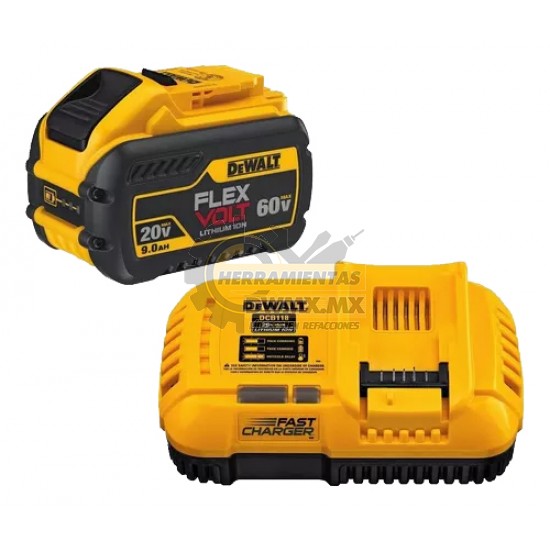 BATERIA DE 20/60V MAX FLEXVOLT LITIO 9.0 AH CON CARGADOR DEWALT DLB118X1 