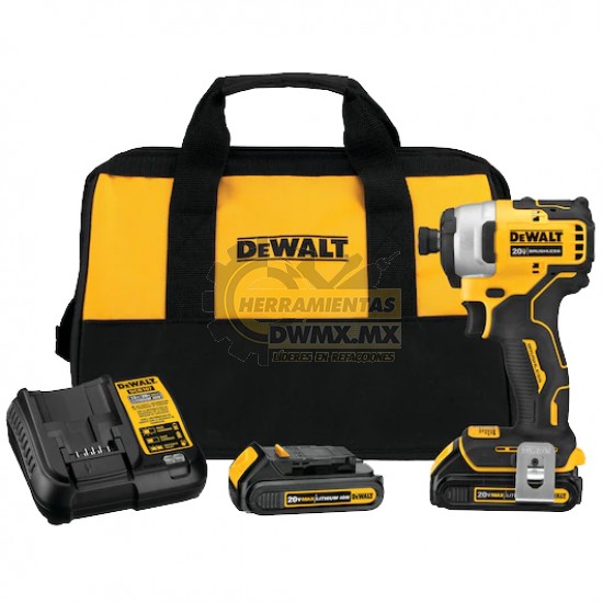 KIT DE DESTORNILLADOR DE IMPACTO COMPACTO 20V ATOMIC 1/4 PULG DEWALT DCF809C2         