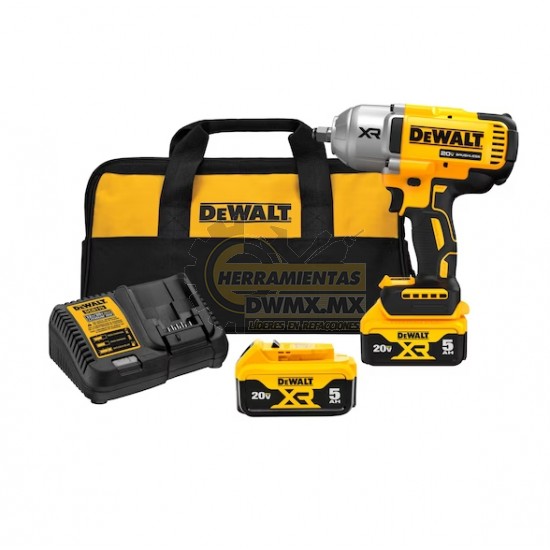 KIT DE LLAVE DE IMPACTO DE ALTO TORQUE XR DE 20V Y 1/2 PULG DEWALT DCF961P2                                  