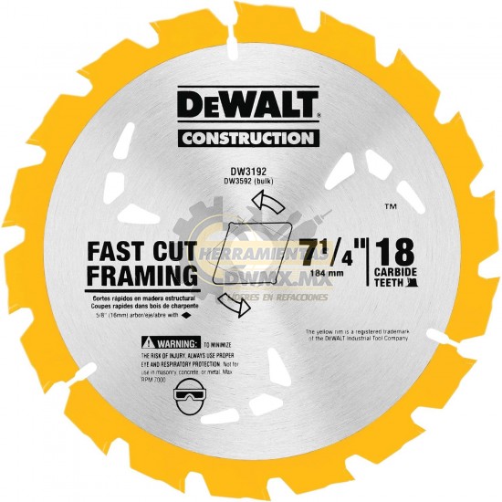 HOJA DE SIERRA CIRCULAR 7 1/4PULG 18D CORTE DE MADERA DEWALT DW3192